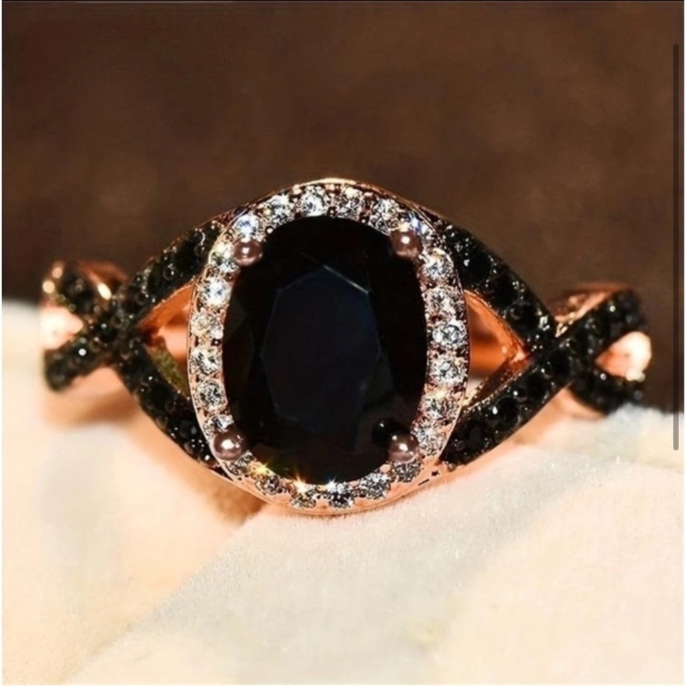 Black Onyx & White Diamond Rose Gold Ring - Picture 2 of 5